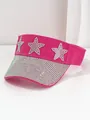 Primer plano de visera rosa Y2K con estrellas de diamantes de imitación brillantes - M (56-58cm) / Rosa rojo