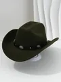Detailed macro view of dark green felt cowboy hat with decorative silver flower studs - M (56-58cm) / Army Green