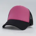 Detailed close-up view of a pink and black mesh trucker hat with a curved brim design. - M (56-58cm) / Black Pink Gradient
