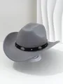 Detail of grey felt western cowboy hat with floral studded black PU leather band - M (56-58cm) / Gray