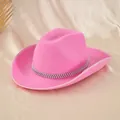 Macro view of pink women's cowboy hat featuring a sparkling zigzag rhinestone band - M (56-58cm) / Pink