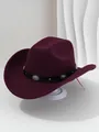 Elegant burgundy felt cowboy hat with floral studded PU leather band detail - M (56-58cm) / Burgundy