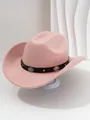Close-up of a pink Western cowboy hat featuring a black PU leather band with silver floral studs. - M (56-58cm) / Dusty Pink