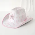 Stylischer rosa Kuhmuster-Cowboyhut mit Paillettenstern für Partys und Musikfestivals - M (56-58cm) / Rosa-Weißes Kuhmuster (Stern)