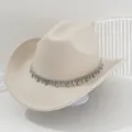 Elegante sombrero vaquero beige con flecos de pedrería para un estilo nupcial y de lujo - M (56-58cm) / Beige