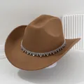 Cappello da cowboy marrone per donna con decorazione a frange di strass scintillanti. - M（56-58cm） / Cammello