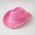 Nahaufnahme eines leuchtend pinkfarbenen Cowboyhuts aus Filz mit passendem Satinband-Besatz - M (56-58cm) / Rosa