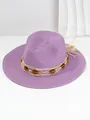 Detail view of a purple Panama straw hat with amber bead decoration - M (56-58cm) / Purple