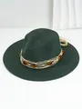 Close-up of dark green Panama straw hat with amber gem decorative band detail. - M (56-58cm) / Olive Green