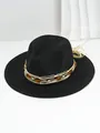 Macro view of a black woven straw sun hat featuring a decorative amber gemstone band - M (56-58cm) / Black