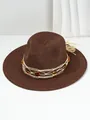 Detailed view of a brown Panama straw hat featuring amber gemstones and woven band - M (56-58cm) / Dark Coffee