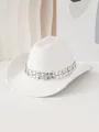 Detailed close-up showing the silver clover decorations on a white felt cowboy hat - M (56-58cm) / White