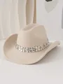 Beige St. Patrick's Day cowboy hat with silver clover floral band decoration - M (56-58cm) / Beige