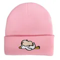Cozy pink winter knitted beanie hat with cute capybara and goose embroidery design - Adjustable / Capybara on Duck Embroidery Style (w115 WH) / Pink Style 3