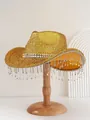 Glänzender goldener Y2K-Cowboyhut mit 3D-Pailletten und Kristall-Strass-Fransen für Party - M (56-58cm) / Gold