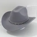 Elegante sombrero de vaquero gris con lujosos detalles de borlas de diamantes y piedras - M (56-58cm) / Gris