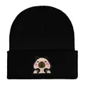 Black knit beanie hat featuring cute Capybara character embroidery detail for winter - Adjustable / Front Face Capybara Embroidery Style (w115 WH) / Black Style 4