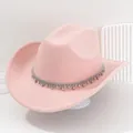 Elegante cappello da cowboy rosa con nappe di strass scintillanti per donne - M（56-58cm） / Colore loto