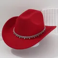 Cappello da cowboy rosso elegante con frange di strass per spose e occasioni speciali - M（56-58cm） / Rosso