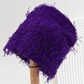 Distressed purple knitted beanie hat with unique fuzzy fringe texture for unisex style - M (56-58cm) / Purple