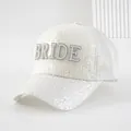 Cappellino da baseball bianco con paillettes e scritta BRIDE in perle e strass e rete - M(56-58cm) / Stile Paillettes BRIDE / BRIDE