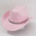 Elegante cappello da cowboy rosa con bordo decorato da strass scintillanti per donna - M（56-58cm） / Rosa chiaro