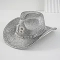 Sparkly silver sequin western cowboy hat with pearl number 18 for music festivals - M (56-58cm) / Silver