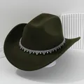 Cappello da cowboy western verde scuro con decorazione di nappe in strass luccicanti a goccia - M（56-58cm） / Verde militare