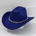 Cappello da cowboy blu reale decorato con frange di strass brillanti e lussuose - M（56-58cm） / Blu zaffiro