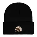 Black knitted beanie hat with cute embroidered Capybara character - Adjustable / Big Head Capybara Embroidery Style (w115 WH) / Black Style 6