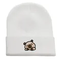White knitted beanie hat featuring a cute cartoon capybara animal embroidery detail - Adjustable / Big Head Capybara Embroidery Style (w115 WH) / White Style 6