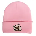 Soft pink knitted winter beanie hat featuring a cute cartoon capybara embroidery - Adjustable / Big Head Capybara Embroidery Style (w115 WH) / Pink Style 6