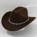 Elegante cappello da cowboy marrone con frange di strass scintillanti e cristalli - M（56-58cm） / Marrone scuro