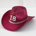 Glitzernder rosa Cowboyhut mit Perlen-Nummer 18 und silbernen Nietendetails. - M (56-58cm) / Fuchsia