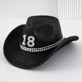 Sombrero de vaquero negro brillante con perlas número 18 para festival de música - M (56-58cm) / Negro