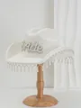 Exquisite white wool bridal cowboy hat featuring pearl Bride lettering and tassel fringe - M (56-58cm) / White with White Pearl Bride Italic