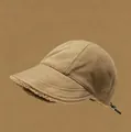 Detailed view of a khaki corduroy cap with warm fleece lining and adjustable back toggle. - M (56-58cm) / Khaki