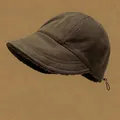 Detailed side view of brown short-brim bucket hat with warm black fleece lining - M (56-58cm) / Coffee