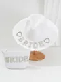 Detailed view of white straw hat and matching clutch featuring pearl BRIDE lettering - M (56-58cm) / Pearl BRIDE Letter Style / 1 Hat and 1 Bag