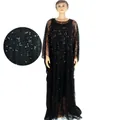 Elegant African black sequin maxi dress with mesh overlay and inner lining detail - One Size / Dresses / Black