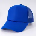Close-up of a vibrant royal blue foam trucker hat featuring a breathable mesh back panel - M (56-58cm) / Sapphire Blue