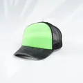 Zweifarbige Mesh-Trucker-Mütze mit lindgrüner Front und anthrazitgrauem Denim-Schirm - Fluoreszierendes Grün