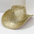 Cappello da cowboy glitterato oro con fascia di strass a cuore per feste Y2K trendy - M（56-58cm） / Oro chiaro