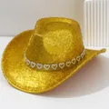 Cappello da cowboy Y2K dorato scintillante con fascia di strass a cuore per festival - M（56-58cm） / Oro