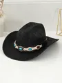 Macro view of vintage black cowboy hat with turquoise gemstone and rivet belt decoration - M (56-58cm) / Sapphire Style Belt (WH1)