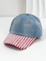 Stylish blue denim baseball cap for women with shimmering rhinestone brim detail - M (56-58cm) / Light Blue