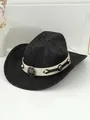 Detailed view of vintage black cowboy hat with wide brim, rivet band and distressed texture - M (56-58cm) / Sun Medal Belt (WH1)