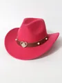 Close-up detail of hot pink woolen cowboy hat with elegant heart rhinestone and pearl band - Rose Red