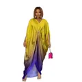 Elegant African BUBU plus size rayon kaftan dress with gradient color and V-neck - Dresses / One Size / Yellow