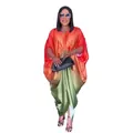 Elegant orange and green ombre African Bubu dress with batwing sleeves and rhinestone belt - Dresses / One Size / Orange Red
